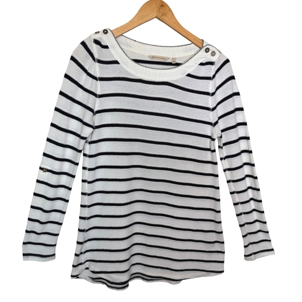 Soft Surroundings Striped Boatneck Top Small Black White 100% Cotton Coastal